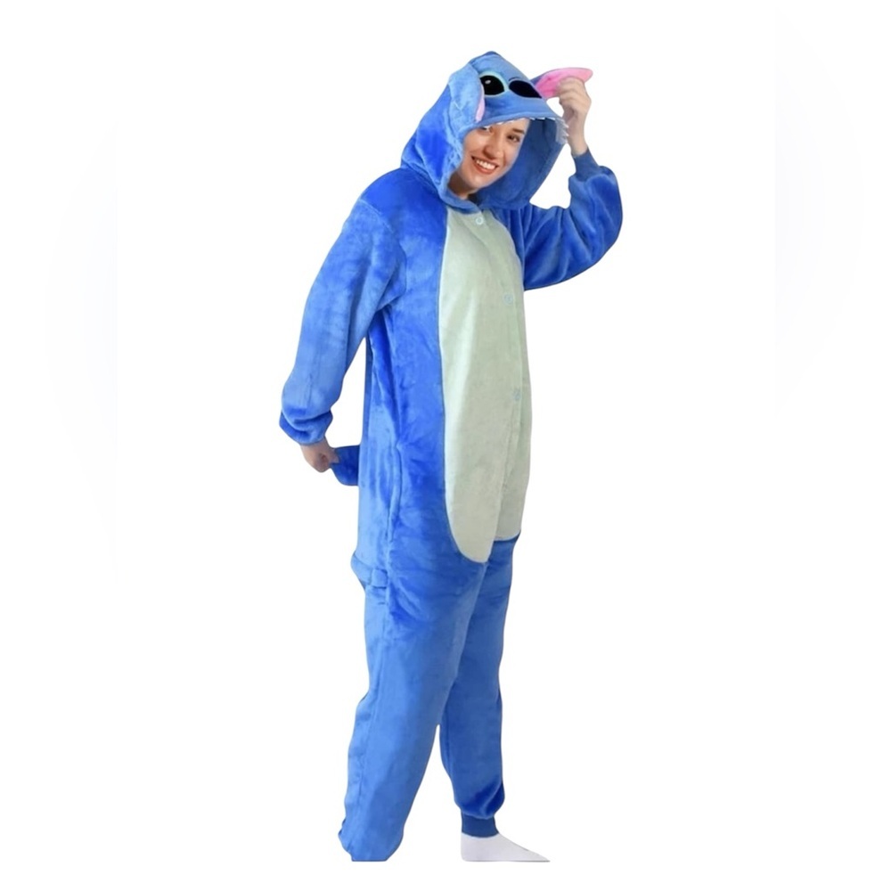 Disney Lilo & Stitch Fleece Onesie Pajamas Hooded Blue unisex 12–14